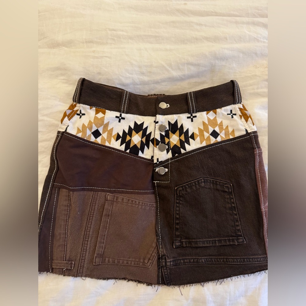 Hargan Patchwork Geometric Patchwork Mini Skirt. - image 1